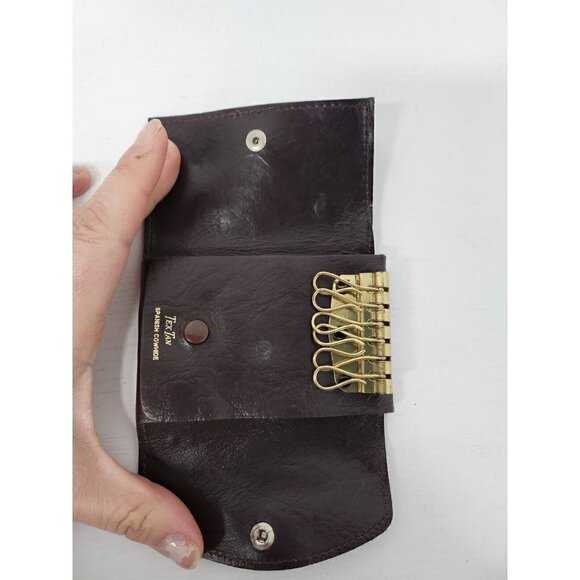 Vintage 70s Tex Tan Trifold Brown Leather Wallet Key Case Card Case Snap Closure - Picture 3 of 9
